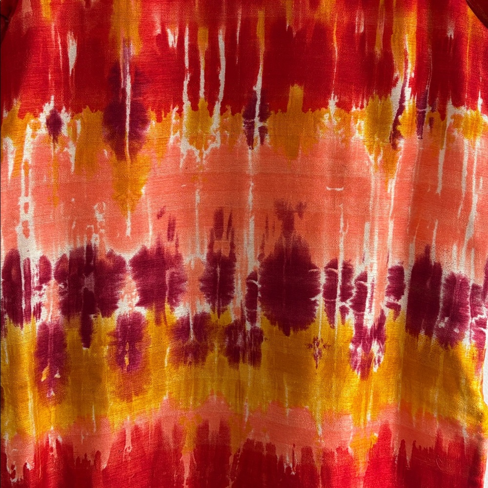 Vintage 60s-70s tie-dye patterned raw silk dress in vivid sunset colors - Picture 4 of 11